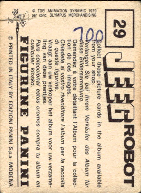 figurina ''Menù a Tendina'' Jeeg Robot 1979 Panini - Foto 39 di 361