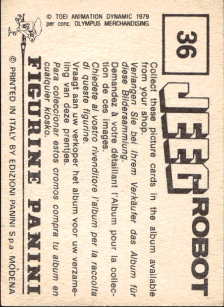 figurina ''Menù a Tendina'' Jeeg Robot 1979 Panini - Foto 47 di 361
