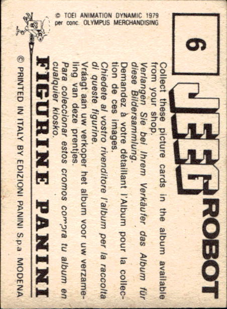figurina ''Menù a Tendina'' Jeeg Robot 1979 Panini - Foto 7 di 361