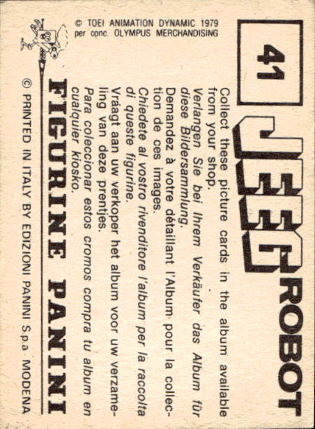figurina ''Menù a Tendina'' Jeeg Robot 1979 Panini - Foto 55 di 361