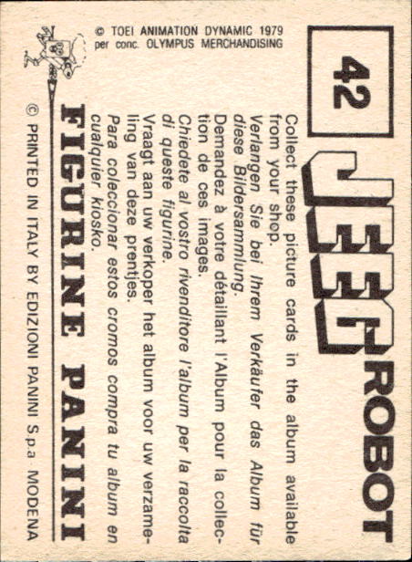 figurina ''Menù a Tendina'' Jeeg Robot 1979 Panini - Foto 57 di 361