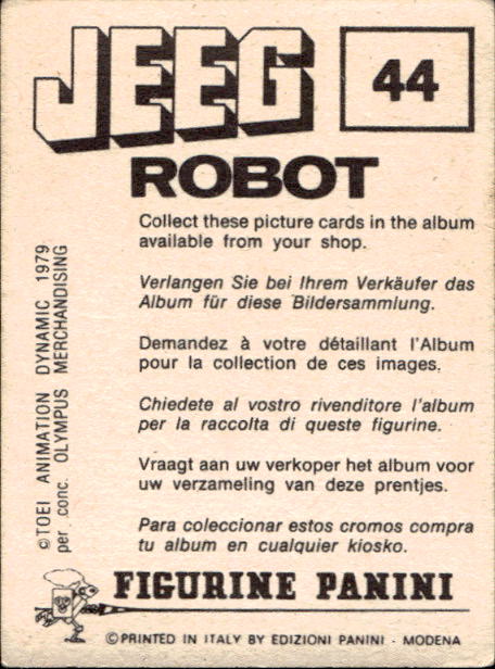 figurina ''Menù a Tendina'' Jeeg Robot 1979 Panini - Foto 59 di 361