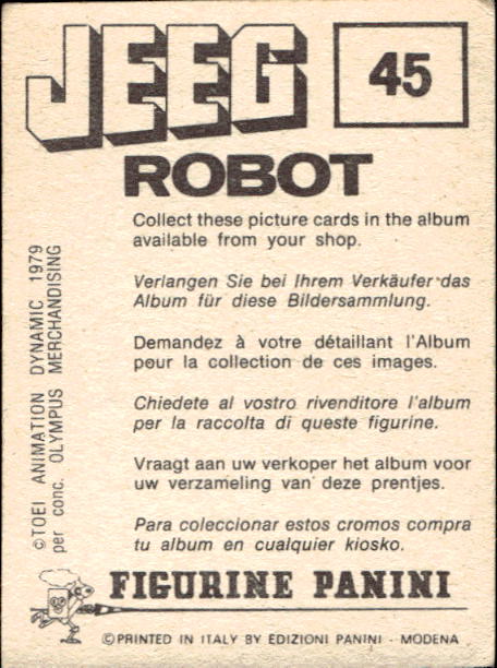 figurina ''Menù a Tendina'' Jeeg Robot 1979 Panini - Foto 61 di 361