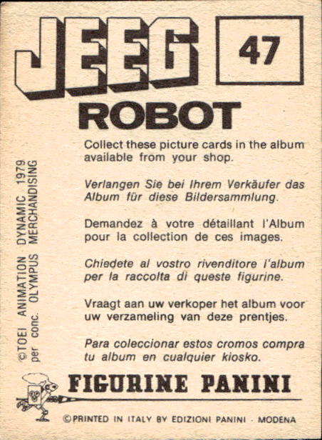 figurina ''Menù a Tendina'' Jeeg Robot 1979 Panini - Foto 63 di 361