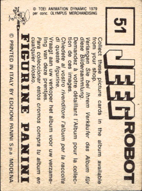 figurina ''Menù a Tendina'' Jeeg Robot 1979 Panini - Foto 69 di 361