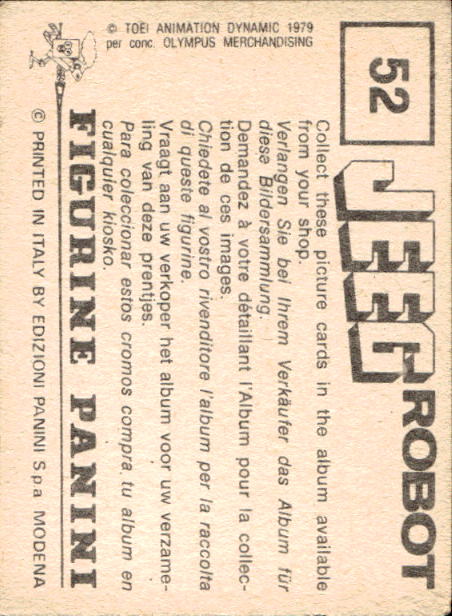figurina ''Menù a Tendina'' Jeeg Robot 1979 Panini - Foto 71 di 361
