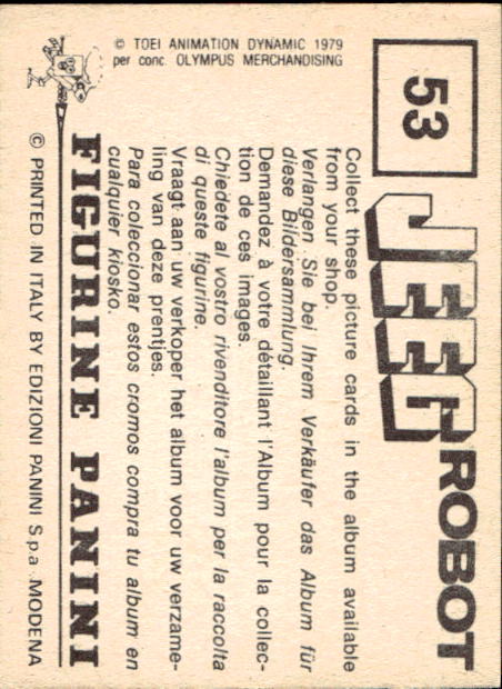 figurina ''Menù a Tendina'' Jeeg Robot 1979 Panini - Foto 73 di 361