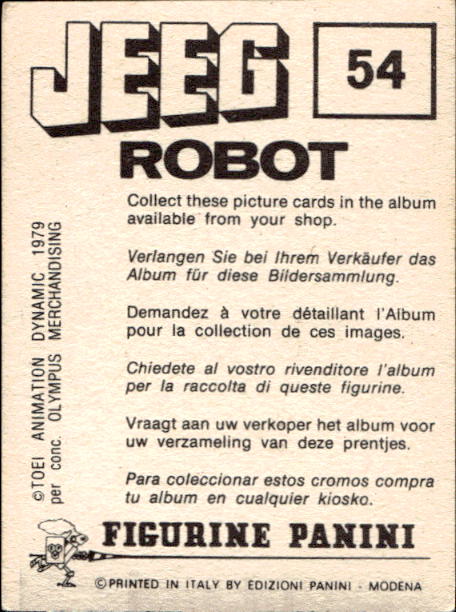 figurina ''Menù a Tendina'' Jeeg Robot 1979 Panini - Foto 75 di 361