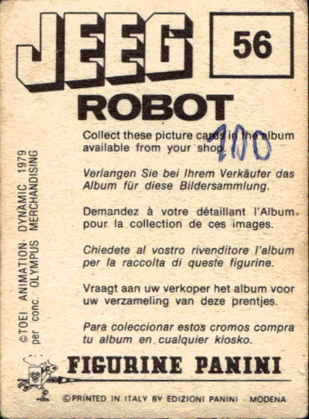 figurina ''Menù a Tendina'' Jeeg Robot 1979 Panini - Foto 79 di 361