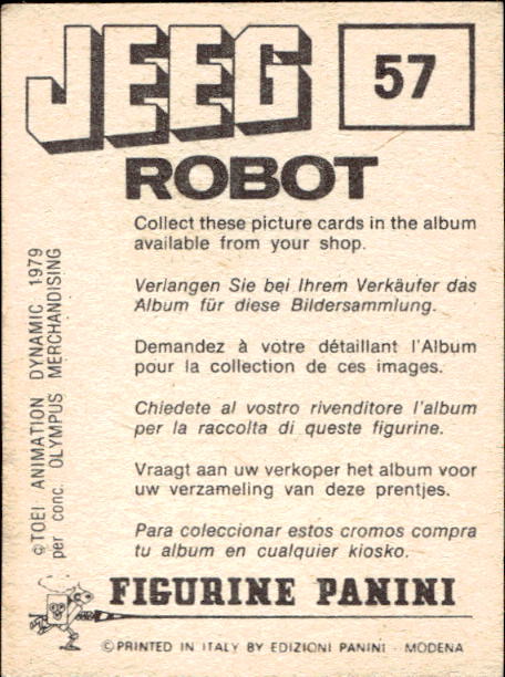figurina ''Menù a Tendina'' Jeeg Robot 1979 Panini - Foto 81 di 361