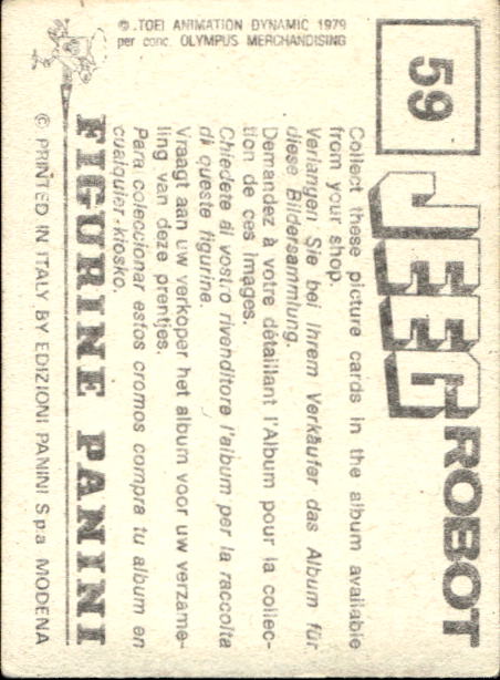 figurina ''Menù a Tendina'' Jeeg Robot 1979 Panini - Foto 83 di 361