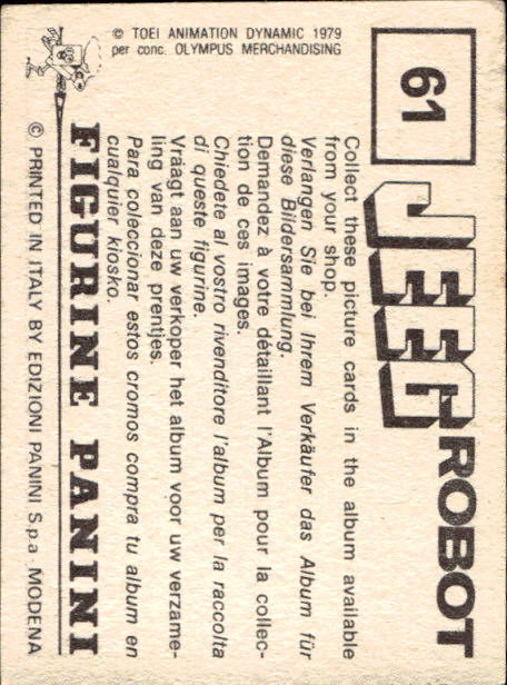 figurina ''Menù a Tendina'' Jeeg Robot 1979 Panini - Foto 85 di 361
