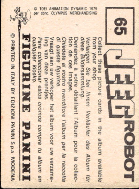 figurina ''Menù a Tendina'' Jeeg Robot 1979 Panini - Foto 89 di 361