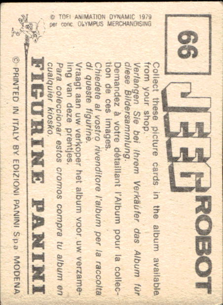 figurina ''Menù a Tendina'' Jeeg Robot 1979 Panini - Foto 91 di 361