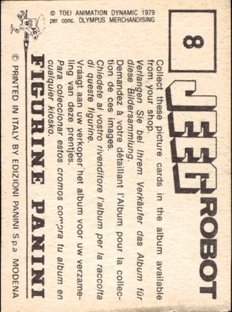 figurina ''Menù a Tendina'' Jeeg Robot 1979 Panini - Foto 9 di 361